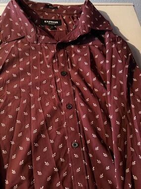 Express Burgundy Shirt with White Leaf Motif